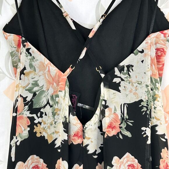 HMS Maxi Dress Womens Small Black Floral Print Adjustable Strap V Neck Racerback - Picture 7 of 13